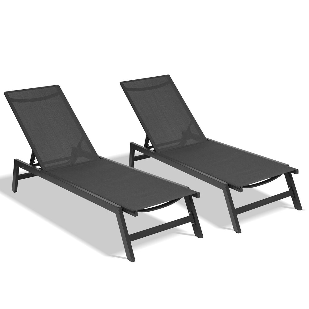 Outdoor 2 Pcs Set Patio Lounge Chairs  Five Position Adjustable Aluminum Patio Chaise Lounges Chair for Beaches  Yard and Pools