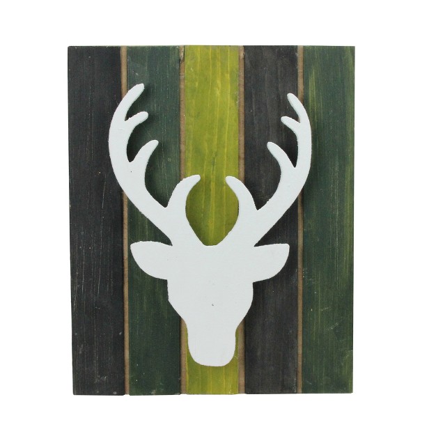 Wood Deer On Green Washed Pallet Inspired Frame Christmas Wall Hanging