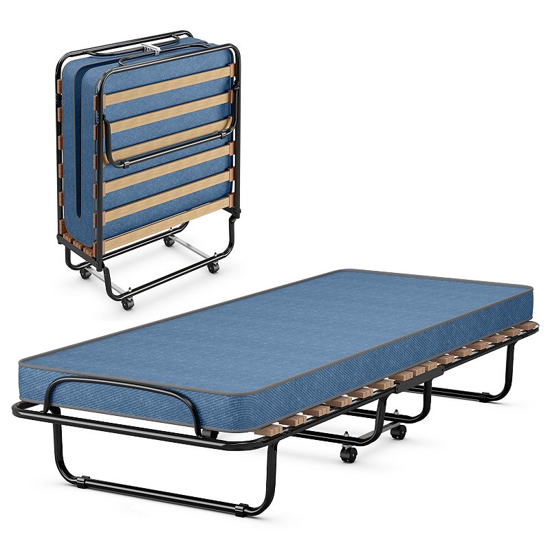 Portable Folding Bed with Memory Foam Mattress and Sturdy Metal Frame