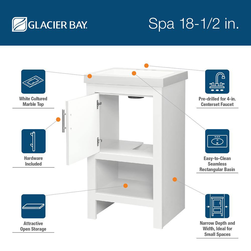 Glacier Bay Spa 18.5 in. W x 16.2 in. D x 33.8 in. H Freestanding Bath Vanity in White with White Cultured Marble Top PPSPAWHT18