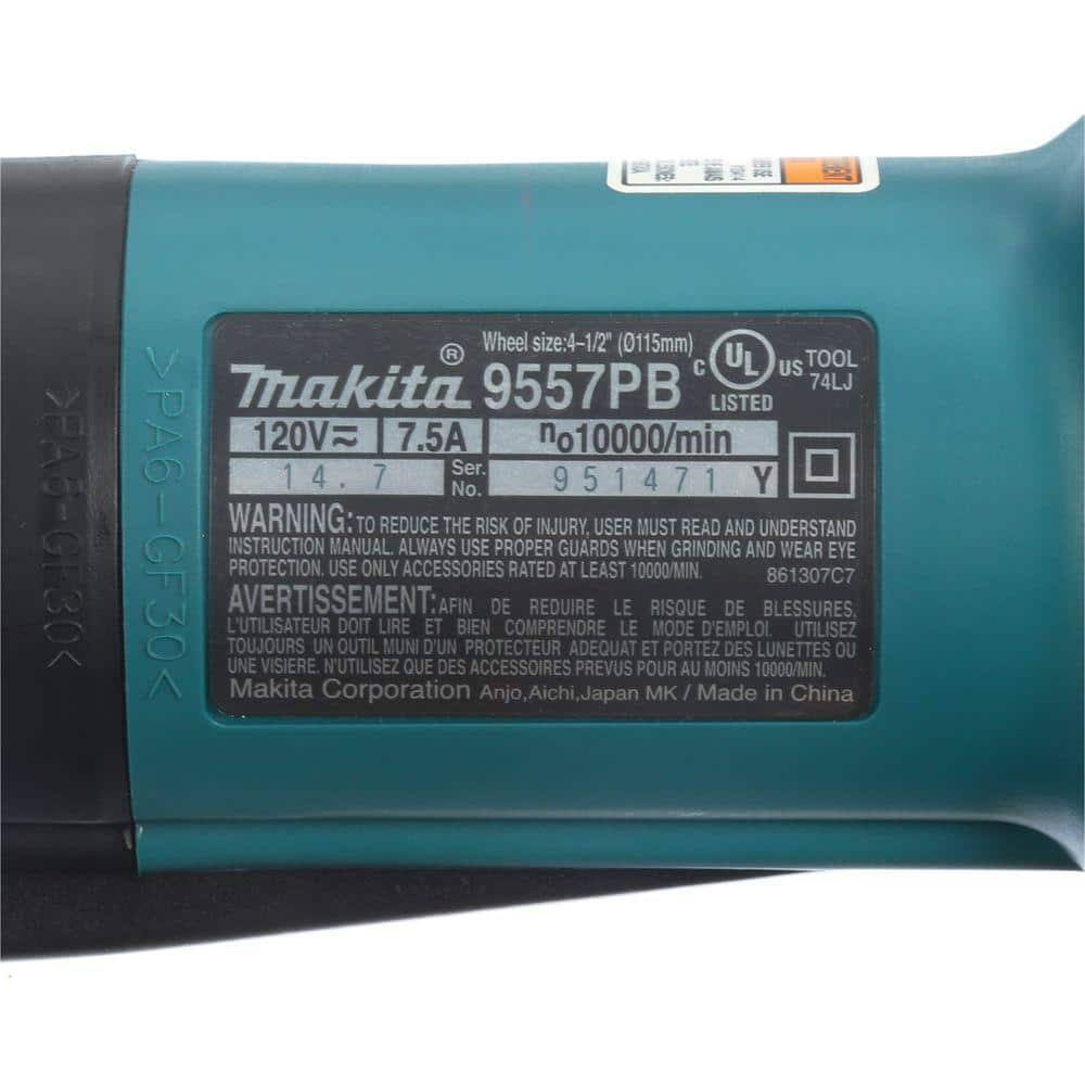 Makita 7.5 Amp 4-1/2 in. Paddle Switch Angle Grinder 9557PB