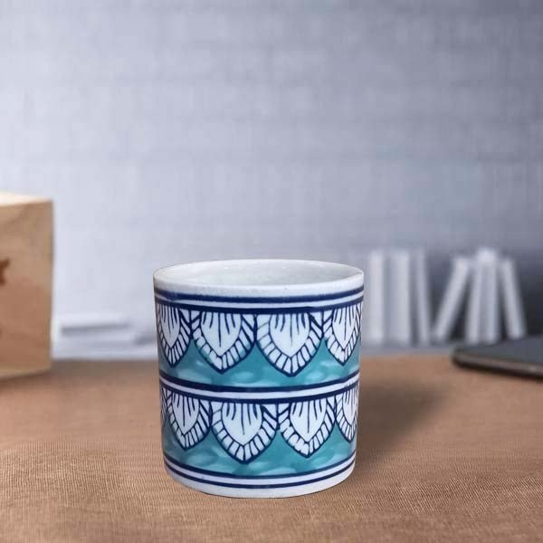 3.5 inch (8 cm) Leaf Design Cylindrical Ceramic Pot