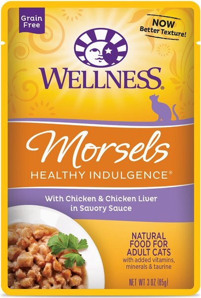 Wellness Healthy Indulgence Morsels with Chicken and Chicken Liver in Savory Sauce Grain-Free Wet Cat Food Pouches