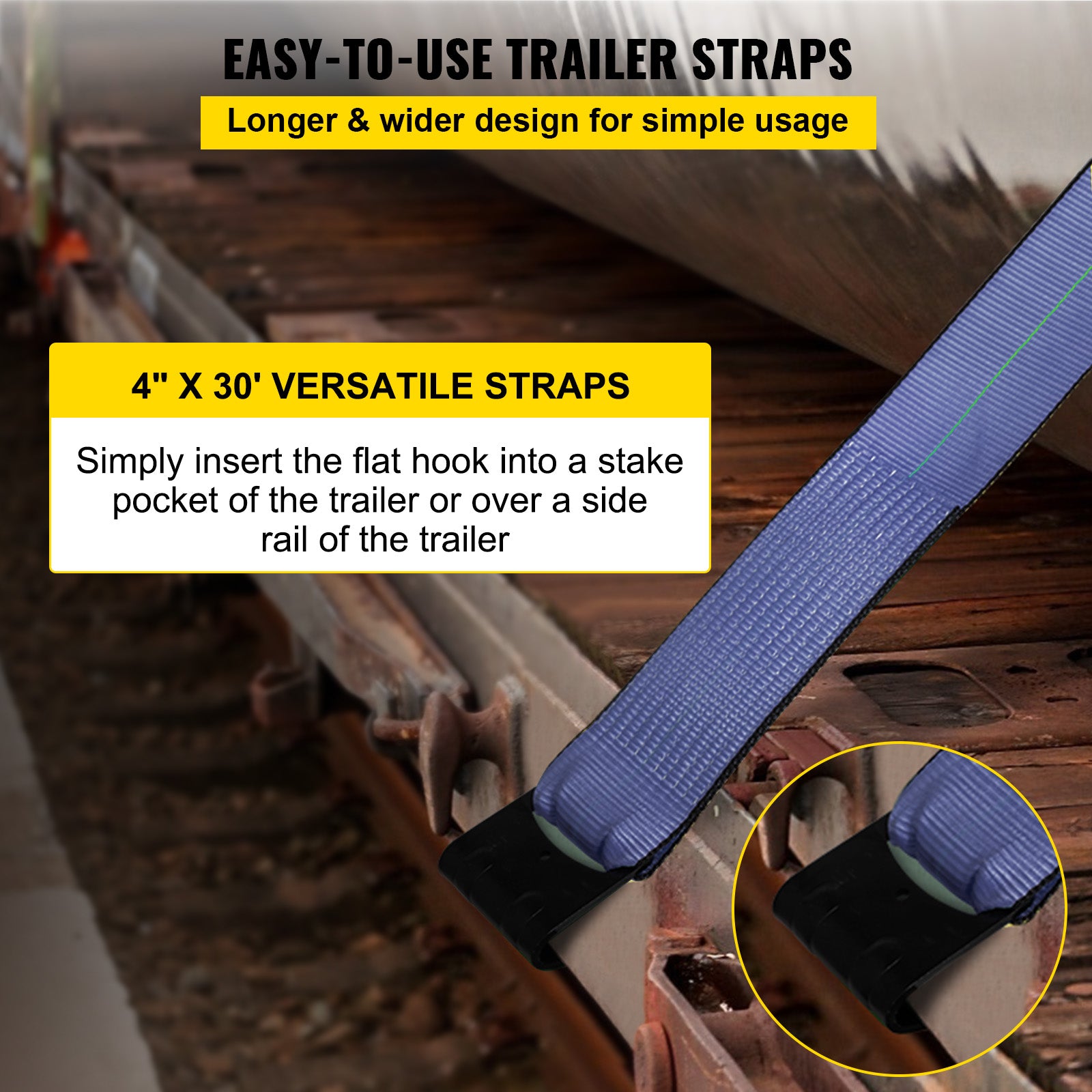 VEVOR Truck Straps 4" x30' Winch Straps with a Flat Hook Flatbed Tie Downs 15400lbs Load Capacity Flatbed Strap Cargo Control for Flatbeds, Trucks, Trailers, Farms, Rescues, Tree Saver, Blue(4 Pack)