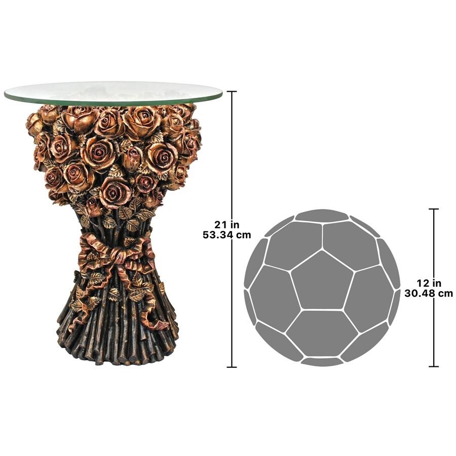 Design Toscano Table of Roses Glass Topped Sculptural Table