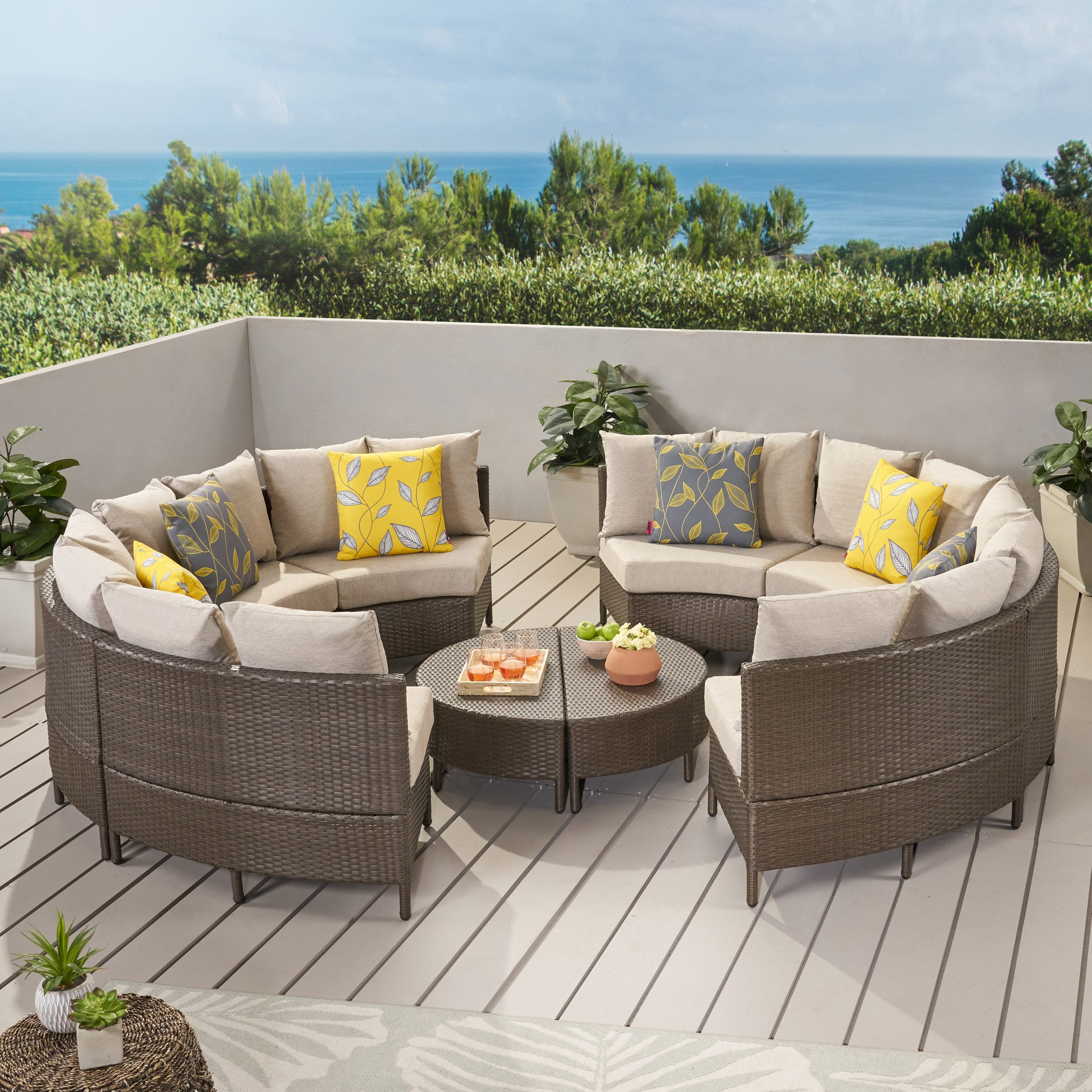 Alacati 10Pc Outdoor Wicker Sofa Set w/ Cushions