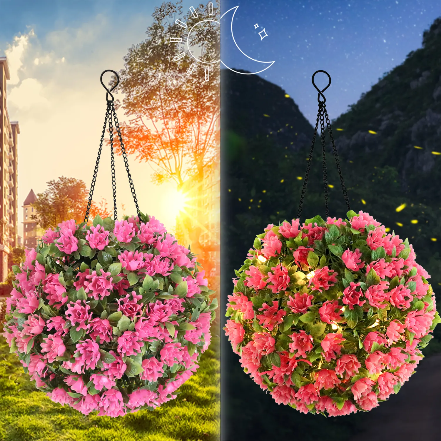 Hot Sells Garden Supplies Waterproof Artificial Flowers Ball Lantern Solar LED Lights Outdoor Decoration