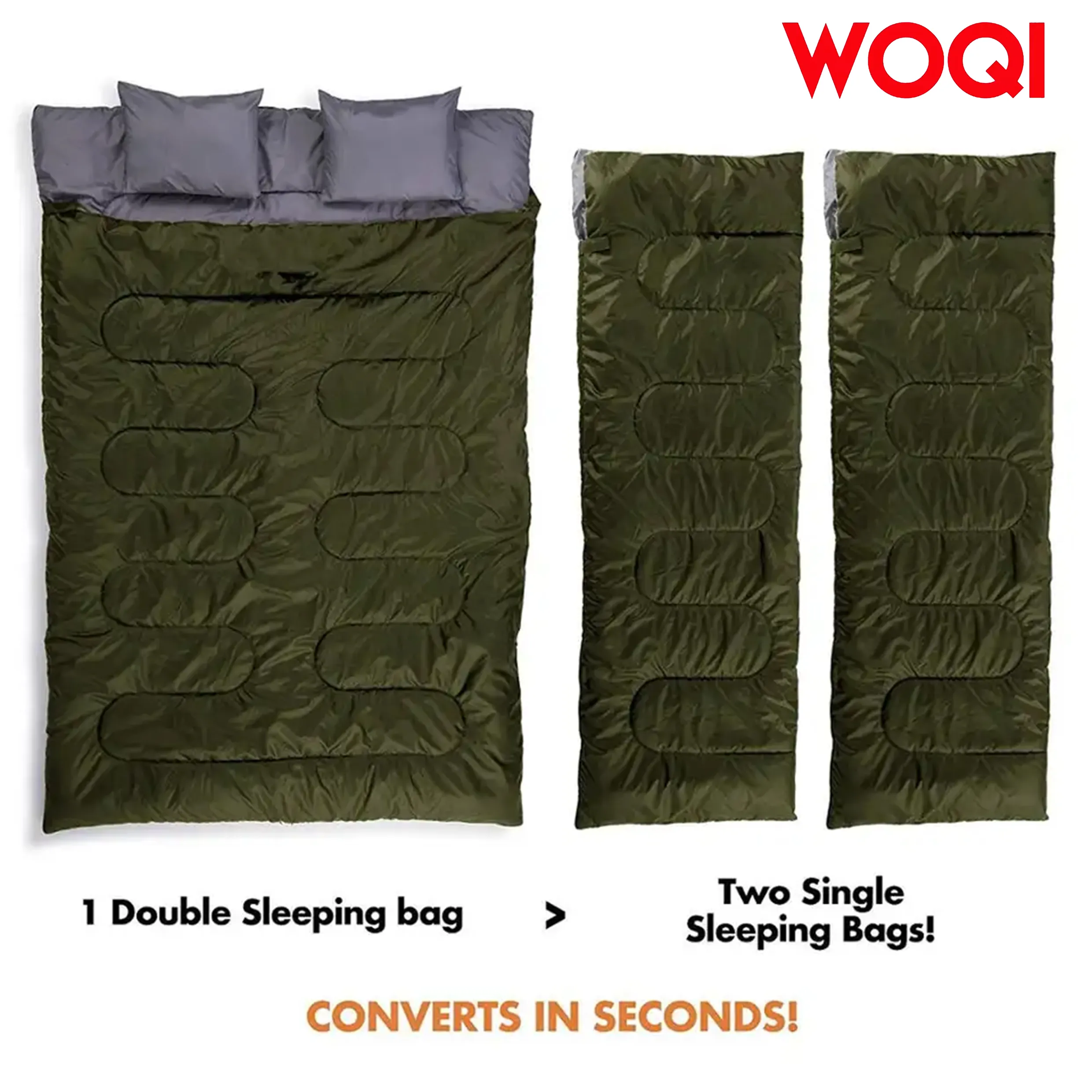 Woqi Extreme Waterproof Backpacking Double Sleeping Bag with 2 Pillows