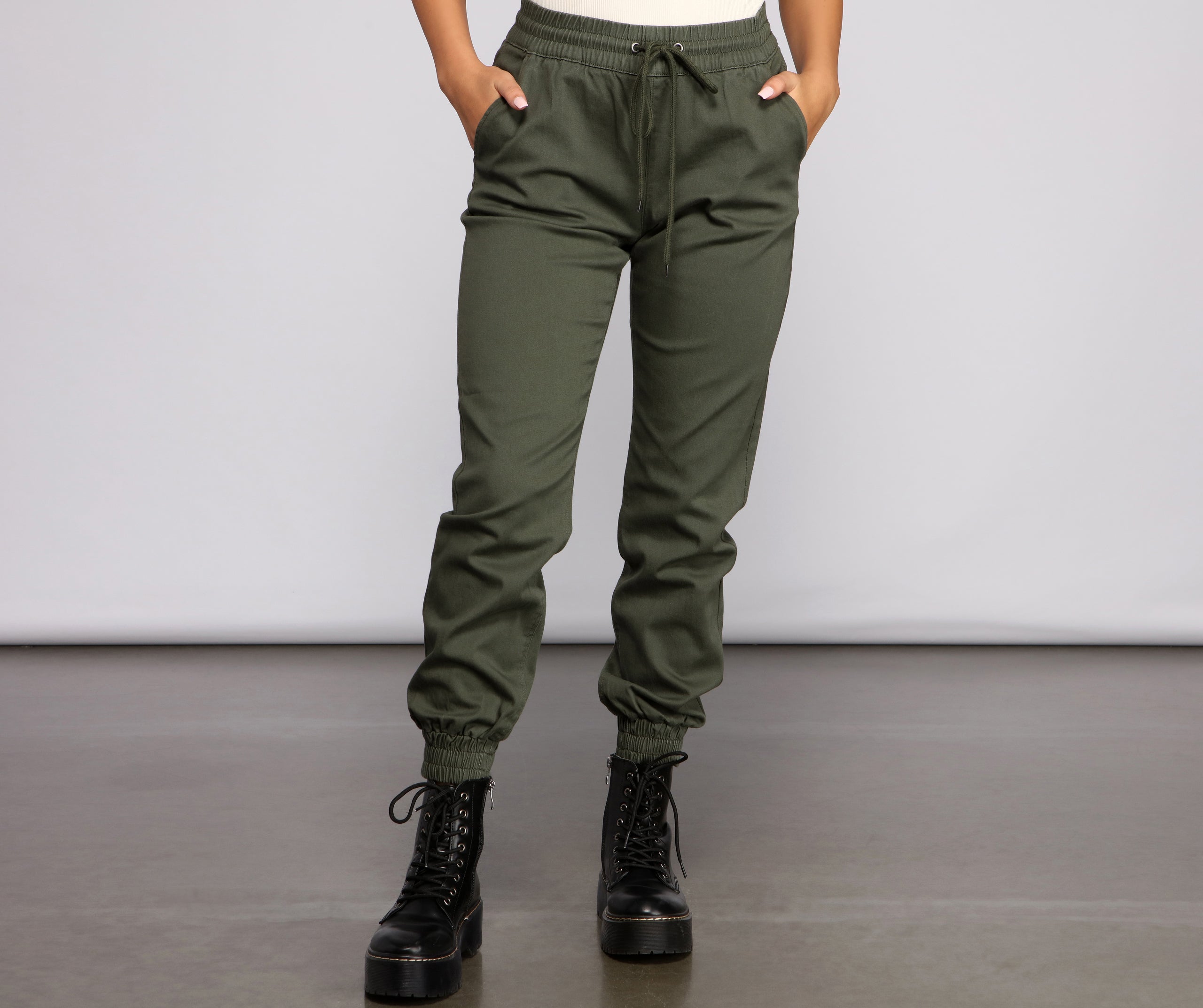 Basic High Waist Twill Joggers