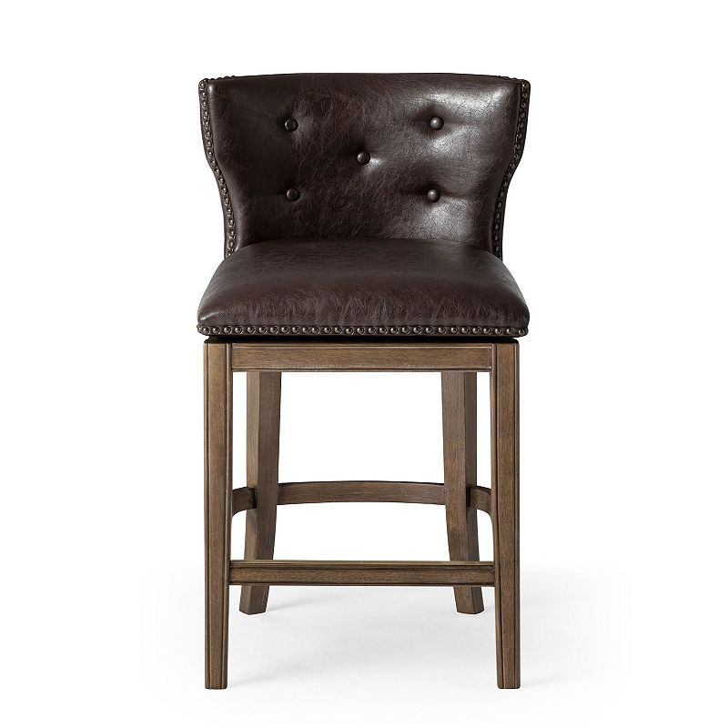 Maven Lane Hugo Counter Stool In Walnut Finish W/ Marksman Saddle Vegan Leather