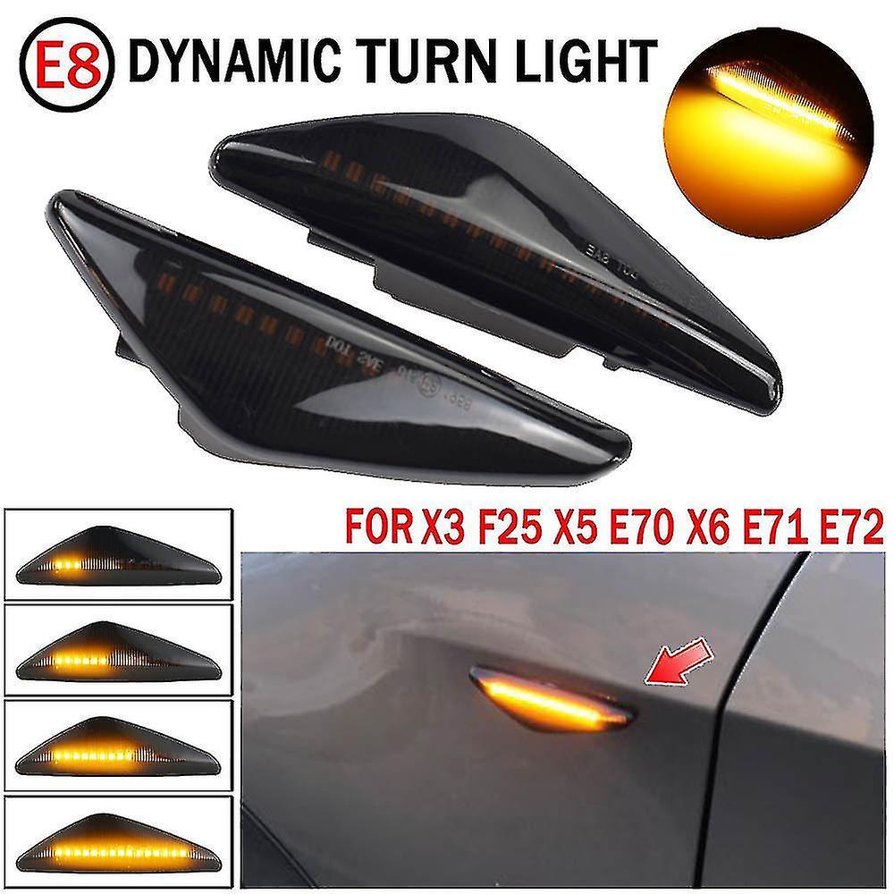 2pcs Smoked Car Dynamic Led Side Marker Light Turn Signal Light For- X3 F25 X5 E70 X6 E71 E72 2008-