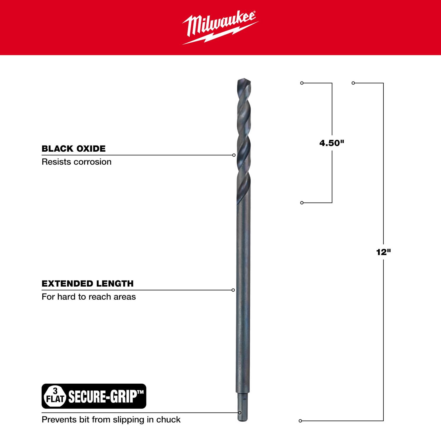 MW 1/2 in. X 12 in. L Aircraft Length Drill Bit 1 pc