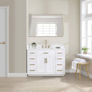 Altair Gavino 48 in. W x 22 in. D x 34 in. H Bath Vanity in White with Grain White Composite Stone Top 557048-WH-GW-NM