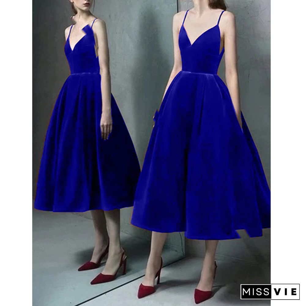 A Line Minimalist Elegant Evening Party Wear Formal Dress V Neck Sleeveless Floor Length Velvet With Sleek Celebrity Prom