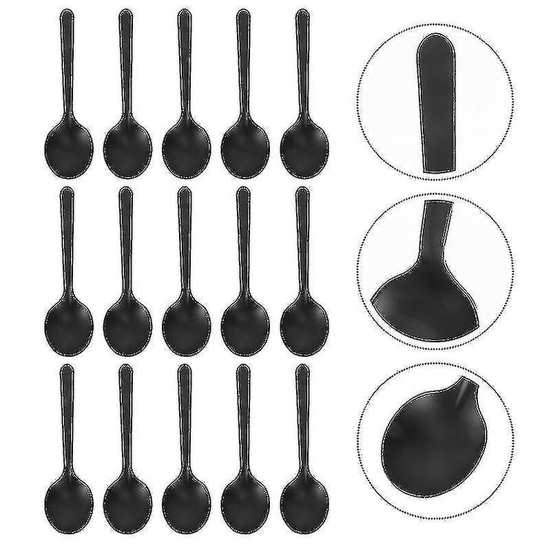 100pcs Disposable Spoons Plastic Thickened Long Handle Cake Spoons Ice-cream Desserts Spoons (black) Botao