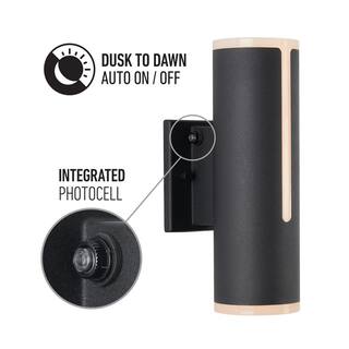 Artika Linea Black Modern Dusk to Dawn Integrated LED Outdoor Hardwired Garage and Porch Light Cylinder Sconce OUT-LIN