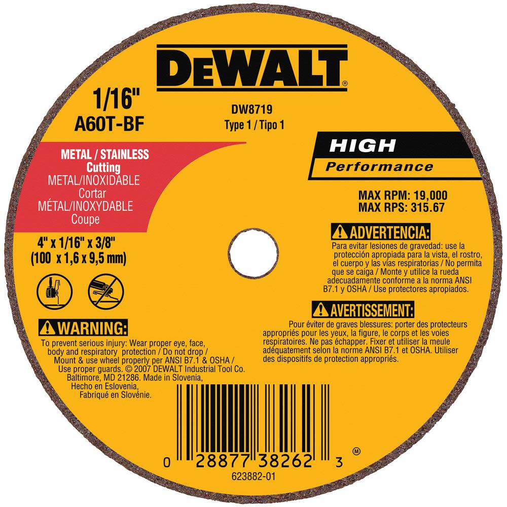 DEWALT 4 In. x 1/16 In. x 3/8 In. A60T Long Life Wheel DW8719 from DEWALT