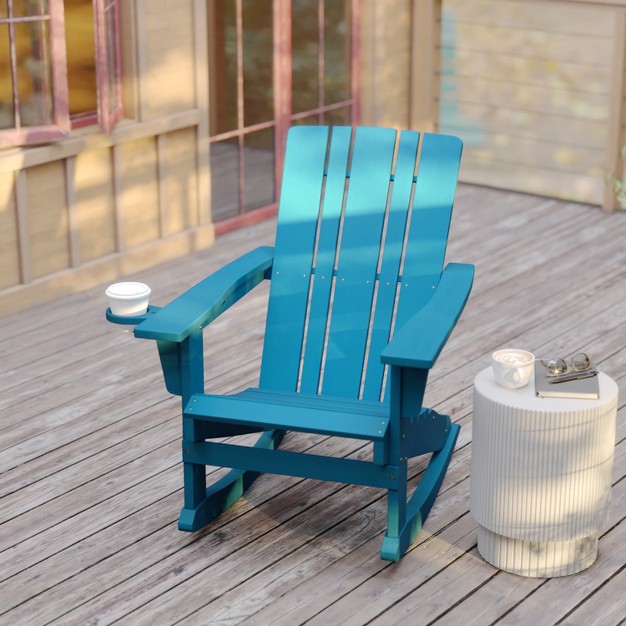 Flash Furniture Halifax Hdpe Adirondack Chair With Cup Holder And Pull Out Ottoman All weather Hdpe Indoor outdoor Chair