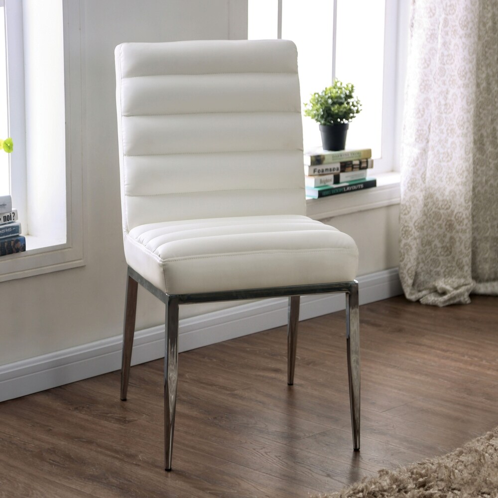 Furniture of America Zigg Modern White Channel Tufted Dining Chairs (Set of 2)