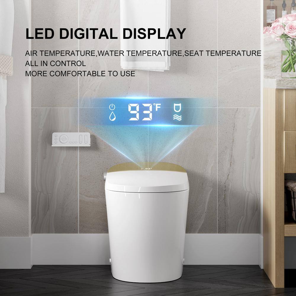 HOROW Tankless Elongated Smart Toilet Bidet in Golden with Auto Flush Heated Seat Warm Air Dryer Bubble Infusion Wash T3