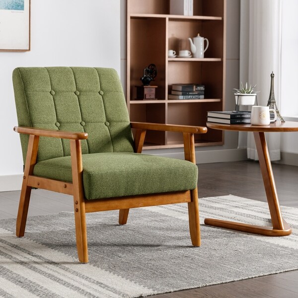 SEYNAR Mid-Century Modern PU Leather Accent Armchair with Rubberwood Frame