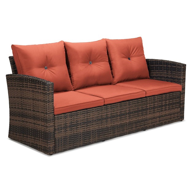 6pc Wicker Outdoor Conversation Set With Cushions Orange Edyo Living