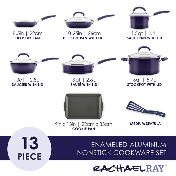 13 Pc Create Delicious Aluminum Nonstick Cookware Set， Purple Shimmer