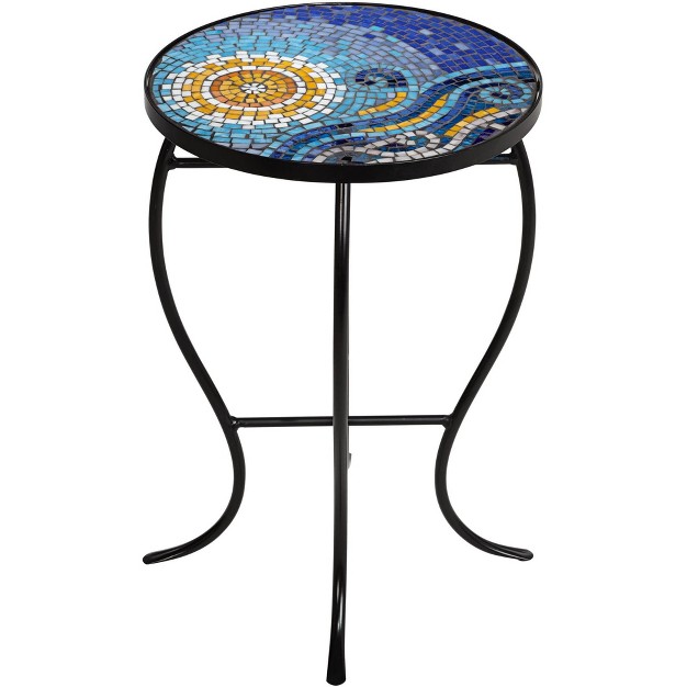 Wide Set Of 2 Blue Mosaic Tabletop For Front Porch Patio Home House