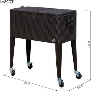 Outsunny 80 Quart Stainless Steel Outdoor Patio Rolling Cooler Cart with 4 Wheels and a Drain with Plug - Dark Brown B2-0013