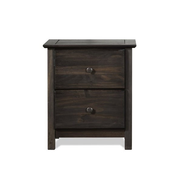 Farmhouse Solid Pine Wood 2 Drawer Nightstand in Espresso - - 35464142