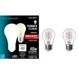 EcoSmart 40-Watt Equivalent A15 Dimmable Fine Bendy Filament LED Vintage Edison Light Bulb Warm White (2-Pack) A15C6E26822S