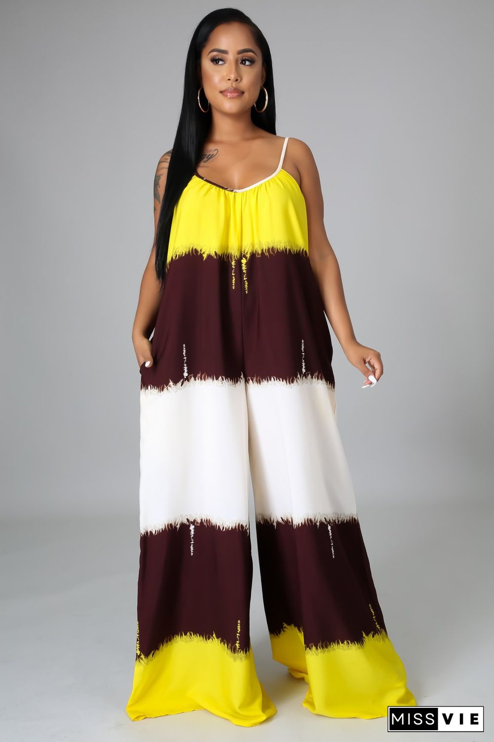 Tie Dye Spaghetti Strap Loose Wide Leg Jumpsuits