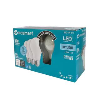 EcoSmart 60-Watt Equivalent A19 Dimmable Energy Star Frosted Filament LED Light Bulb Daylight (4-Pack) A7A19A60WESQD03