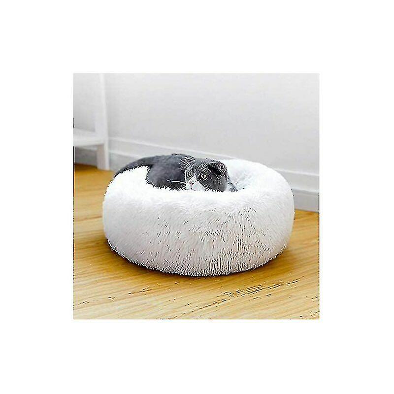 Pet Mat， Kennel， Cat Litter， Round Plush， Autumn And Winter Warm Cat Bed， Round White， Diameter 40cm Hy