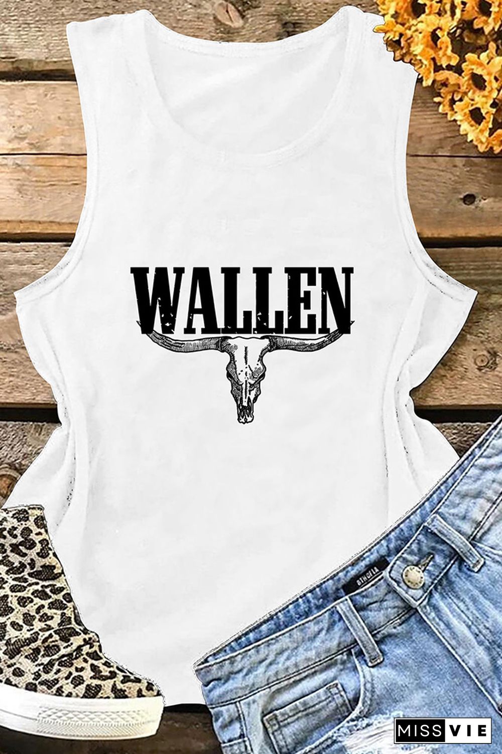 Wallen Bull Skull Print Tank Top