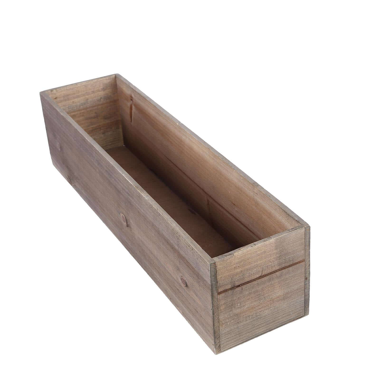 Natural Rectangular Wood Planter Box Set With Removable Plastic Liners 24