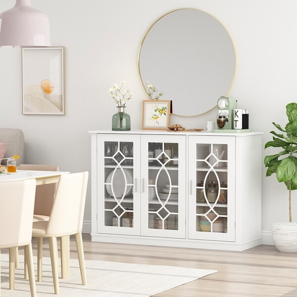 3 Tempered Glass Door Sideboard Buffet Storage Cabinet - 47.2