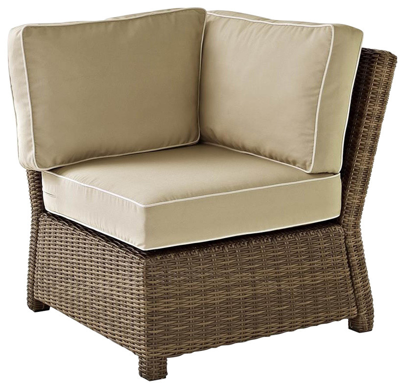 Crosley Bradenton Wicker Corner Patio Chair in Brown and Sangria   Tropical   Outdoor Lounge Chairs   by Virventures  Houzz