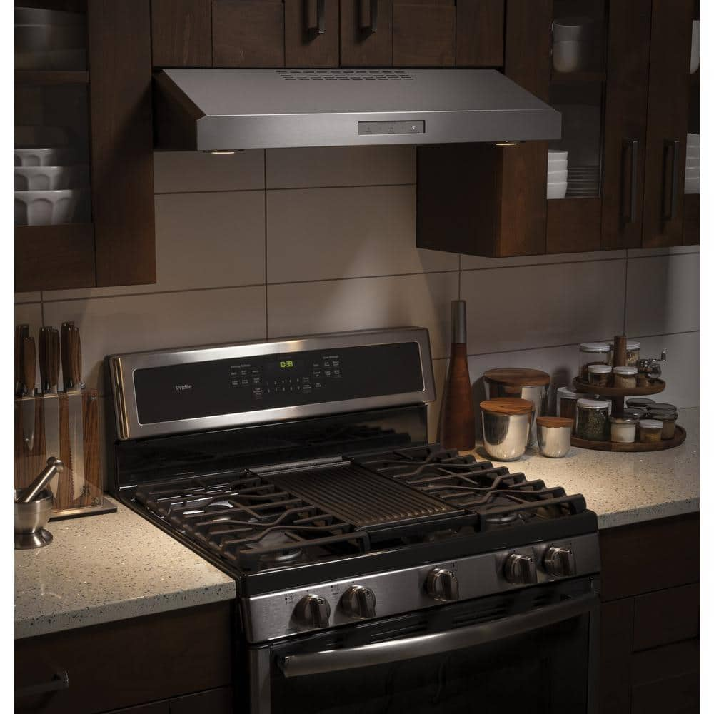 GE Profile Profile 30 in Over the Range Convertible Range Hood with LED Light in Stainless Steel