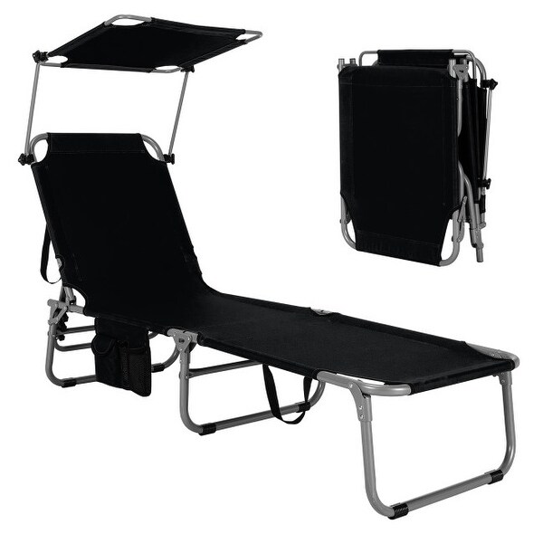 Outdoor Recliner Chair with 5 Adjustable Positions and Canopy Shade