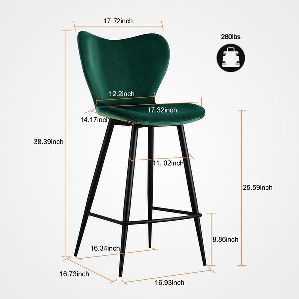 Velvet Chair Barstool Dining Counter Height Chair (Set of 2)