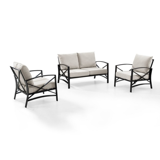 Crosley 3pc Kaplan Steel Outdoor Seating Furniture Set With Loveseat amp 2 Chairs Oatmeal