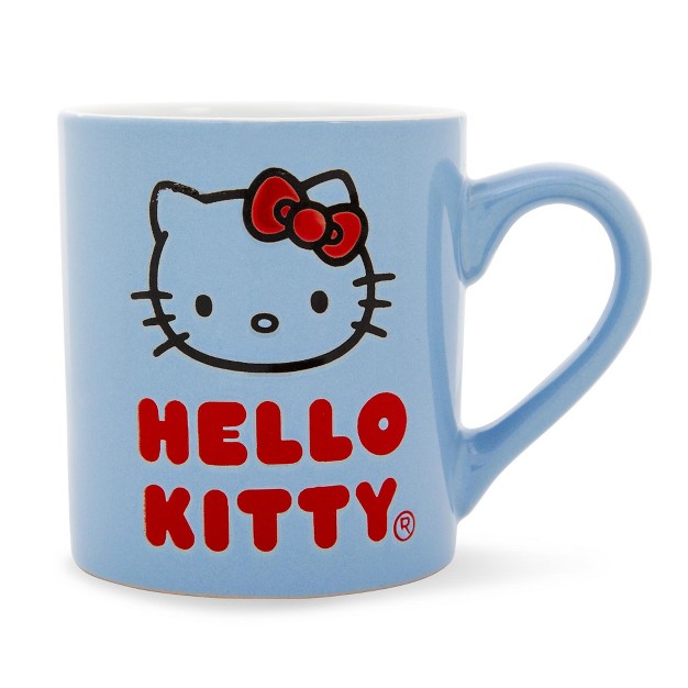 Silver Buffalo Sanrio Hello Kitty Logo Wax Resist Ceramic Mug Holds 14 Ounces