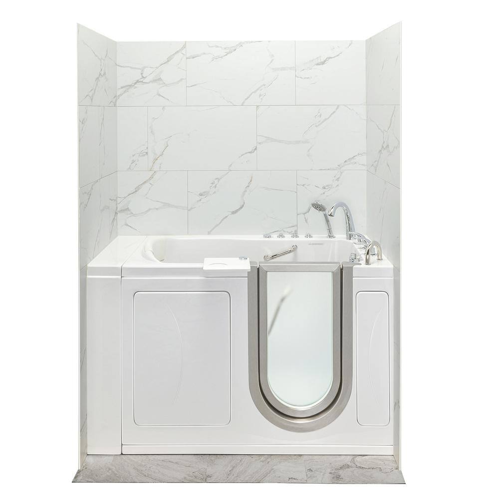 Ella Royal 52 in. x 31.5 in. Right Drain Walk-In Combination Bathtub in White Heated Seat Carrara Wall Surround 931185PhCWS