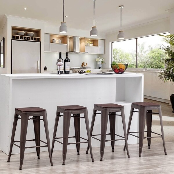 Andeworld Bar Stools 24 Inches ，Backless Bar Stools Set of 4