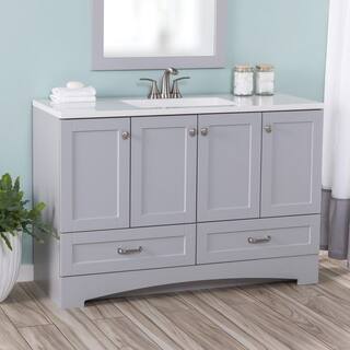 Glacier Bay Lancaster 48.25 in. W x 18.75 in. D Shaker Bath Vanity in Pearl Gray with White Cultured Marble Top LC48P2-PG