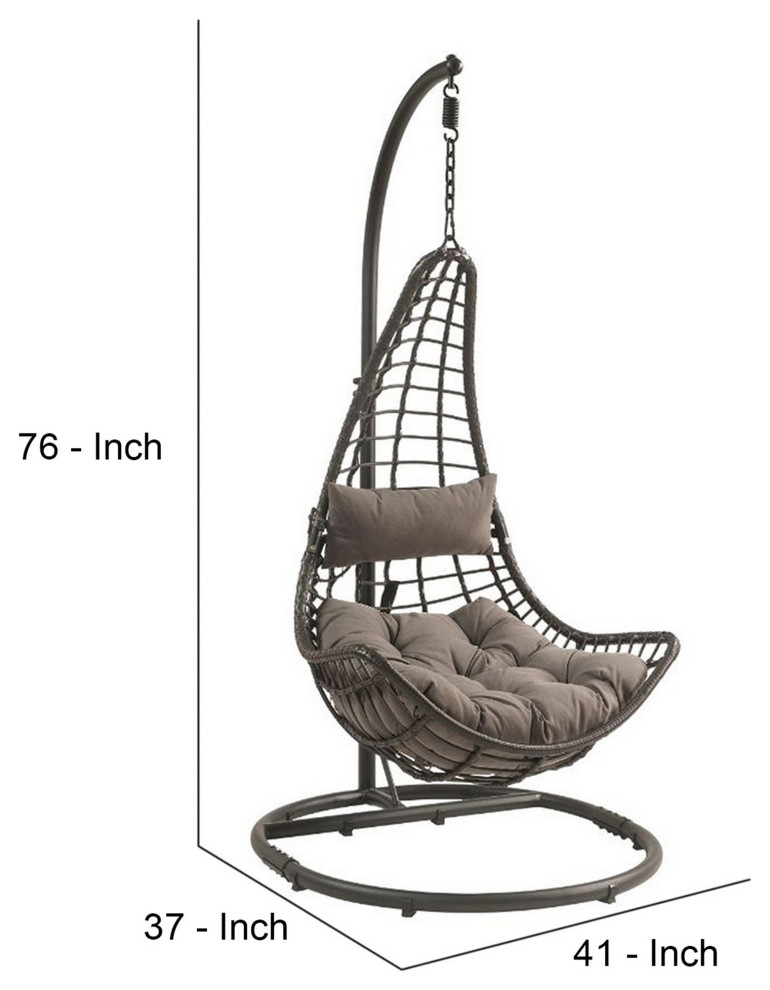 Benzara BM250671 Patio Hanging Chair With Tear Drop Shape  ampThick Cushions  Gray   Beach Style   Hammocks And Swing Chairs   by Uber Bazaar  Houzz