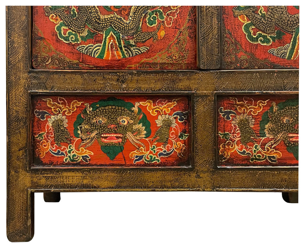 Consigned Antique Tibetan Hand Painted Dragon Tall Cabinet   Asian   Accent Chests And Cabinets   by Golden Treasures Antiques and Collectibles Inc  Houzz