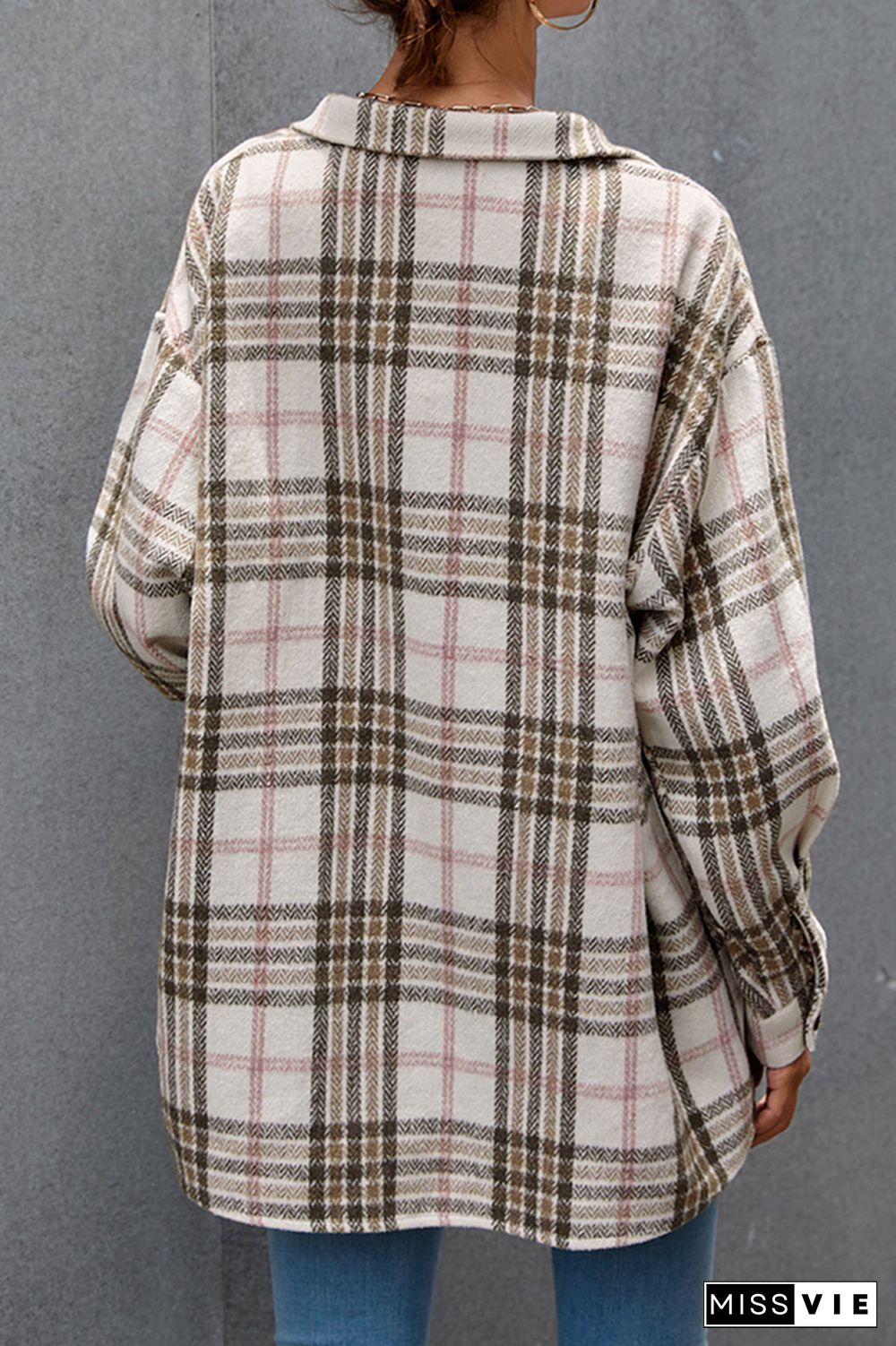 Plaid Button Down Pocketed Shacket Jacket Coats Women Wholesale