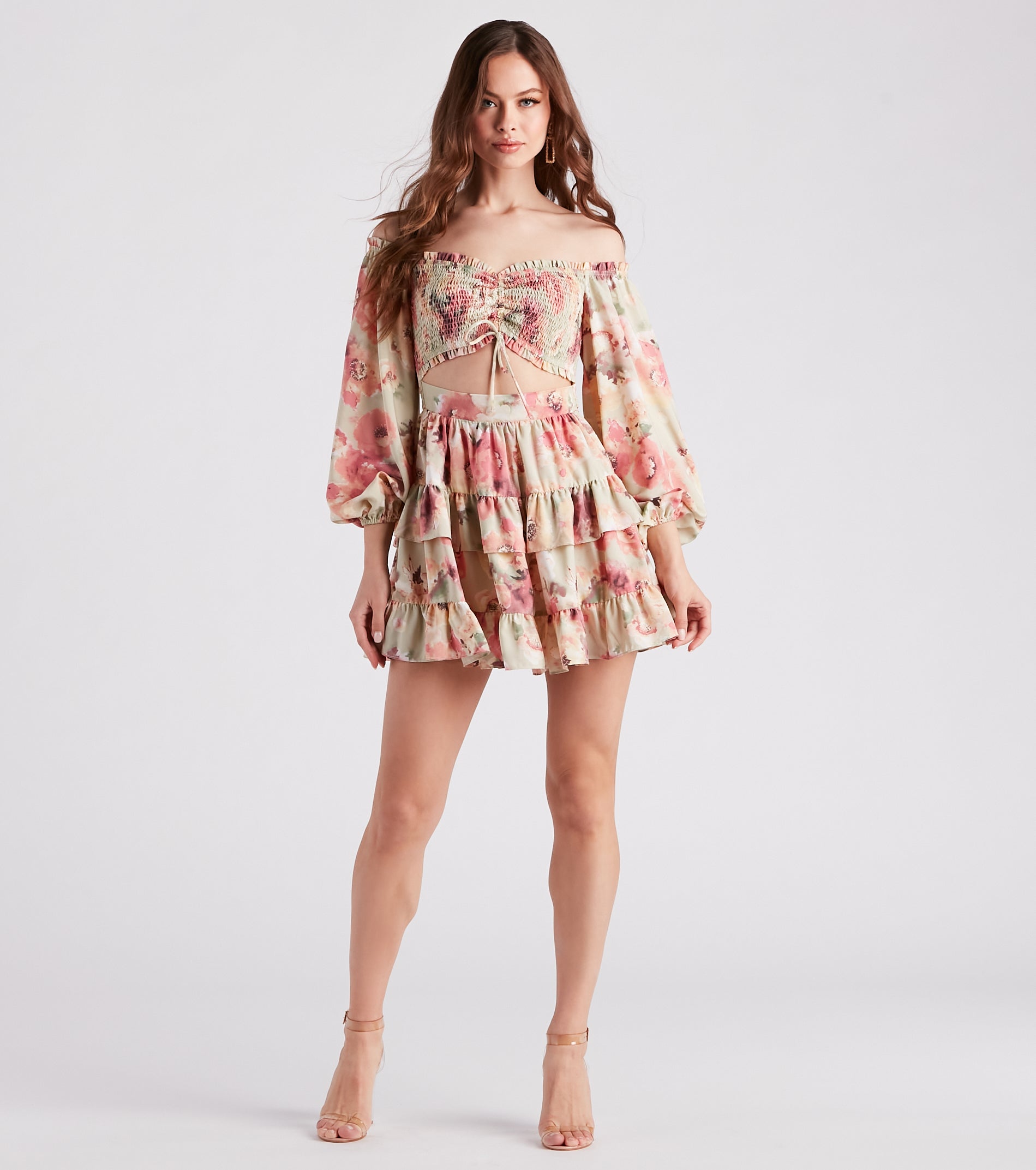 Golden Hour Floral Ruffled Skater Dress